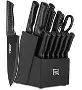 Knife Set, 15 Pcs Kitchen Knife Set with Block Self Sharpening, Dishwasher Safe, 6 Steak Knives, ...