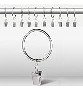 IFELS Curtain Rings with Clips 40 Pack, Silver Curtain Clips with Rings, Drapery Rings 1.26 Inch ...