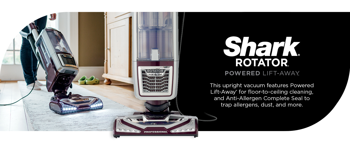 upright vacuum features Powered Lift-Away Shark Rotator Anti-Allergen Complete Seal  trap allergens