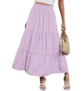 Arolina Maxi Skirt for Women Summer Boho Elastic High Waist Pleated A-Line Flowy Ruffle Swing Tie...