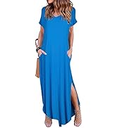 Arolina Women's Summer Maxi Dress Short Sleeve V Neck Casual Loose Long Beach Split Dresses with ...