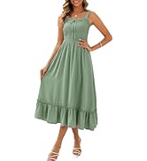 Arolina Women's Summer Boho Dress 2025 Square Neck Strapped Maxi Dress Casual Solid Color Ruffle ...
