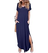 Arolina Women's Summer Maxi Dress Short Sleeve V Neck Casual Loose Long Beach Split Dresses with ...