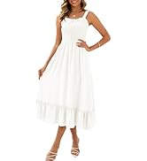 Arolina Women's Summer Boho Dress 2025 Square Neck Strapped Maxi Dress Casual Solid Color Ruffle ...
