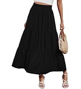 Arolina Maxi Skirt for Women Summer Boho Elastic High Waist Pleated A-Line Flowy Ruffle Swing Tie...