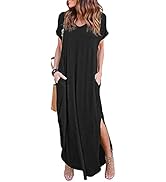 Arolina Women's Summer Maxi Dress Short Sleeve V Neck Casual Loose Long Beach Split Dresses with ...