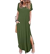 Arolina Women's Summer Maxi Dress Short Sleeve V Neck Casual Loose Long Beach Split Dresses with ...
