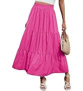 Arolina Maxi Skirt for Women Summer Boho Elastic High Waist Pleated A-Line Flowy Ruffle Swing Tie...