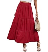 Arolina Maxi Skirt for Women Summer Boho Elastic High Waist Pleated A-Line Flowy Ruffle Swing Tie...