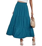 Arolina Maxi Skirt for Women Summer Boho Elastic High Waist Pleated A-Line Flowy Ruffle Swing Tie...