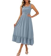Arolina Women's Summer Boho Dress 2025 Square Neck Strapped Maxi Dress Casual Solid Color Ruffle ...