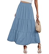 Arolina Maxi Skirt for Women Summer Boho Elastic High Waist Pleated A-Line Flowy Ruffle Swing Tie...