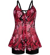 Arolina Women's Plus Size Tankini Swimsuits Mesh Modest Two Piece Bathing Suits with Shorts Front...