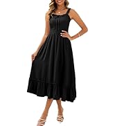 Arolina Women's Summer Boho Dress 2025 Square Neck Strapped Maxi Dress Casual Solid Color Ruffle ...