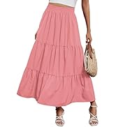 Arolina Maxi Skirt for Women Summer Boho Elastic High Waist Pleated A-Line Flowy Ruffle Swing Tie...