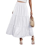 Arolina Maxi Skirt for Women Summer Boho Elastic High Waist Pleated A-Line Flowy Ruffle Swing Tie...