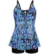 Arolina Women's Plus Size Tankini Swimsuits Mesh Modest Two Piece Bathing Suits with Shorts Front...