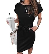 Arolina Womens Summer Short Sleeve Striped T Shirt Dress Casual Midi Dresses Crewneck Tie Waist w...