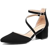 DREAM PAIRS Women's Closed Pointed Toe Low Chunky Heels Pumps Ankle Strap Wedding Business Dressy...