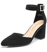 DREAM PAIRS Women's Closed Pointed Toe High Chunky Heels Pumps Ankle Strap Dress Shoes for Weddin...