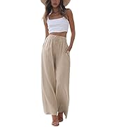 Faleave Women's Cotton Linen Summer Palazzo Pants Flowy Wide Leg Beach Trousers with Pockets