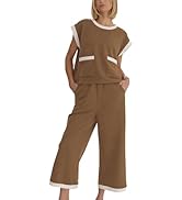 Faleave Women's 2 Piece Summer Lounge Set Outfit Short Sleeve Pullover Tops Wide Leg Long Pants T...