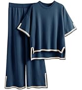 Faleave Womens Knit 2 Piece Sweater Sets Short Sleeve Pullover Tops Elastic Waist Wide Leg Pants ...