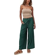 Faleave Women's Linen Palazzo Pants Summer Wide Leg High Waist Casual Lounge Pant Trousers with P...