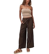 Faleave Women's Linen Palazzo Pants Summer Wide Leg High Waist Casual Lounge Pant Trousers with P...