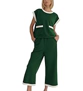 Faleave Women's 2 Piece Summer Lounge Set Outfit Short Sleeve Pullover Tops Wide Leg Long Pants T...