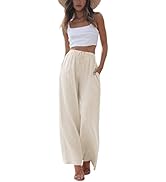 Faleave Women's Cotton Linen Summer Palazzo Pants Flowy Wide Leg Beach Trousers with Pockets