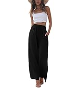 Faleave Women's Cotton Linen Summer Palazzo Pants Flowy Wide Leg Beach Trousers with Pockets