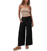 Faleave Women's Linen Palazzo Pants Summer Wide Leg High Waist Casual Lounge Pant Trousers with P...
