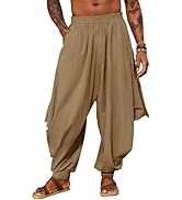 PASLTER Mens Harem Pants Linen Yoga Beach Baggy Summer Boho Aladdin Genie Pants