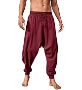 PASLTER Mens Pirate Pants Medieval Viking Costume Trousers Renaissance Halloween Baggy Harem Line...