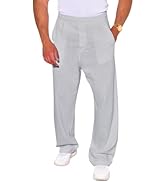 PASLTER Mens Linen Cotton Pants Casual Loose Fit Straight-Leg Lightweight Elastic Waist Beach Yog...