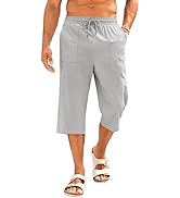 PASLTER Men's Linen Capri Pants Casual Lightweight 3/4 Pants Elastic Waist Drawstring Beach Yoga ...