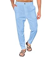 PASLTER Mens Linen Cotton Pants Casual Regular Fit Elastic Waist Jogger Yoga Long Pants Lightweig...