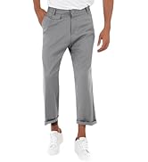 PASLTER Mens Chino Pants Flat Front Slim Fit Cropped Dress Pants Casual Slacks