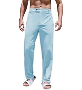 PASLTER Mens Cotton Linen Loose Pant Casual Lightweight Flat-Front Trouser Yoga Beach Pants for Men