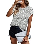 PRETTYGARDEN Women's Shirts Summer Casual Crewneck Lace Crochet Short Sleeve Blouses Cute Floral ...