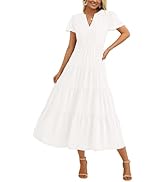PRETTYGARDEN Women Summer Midi Dresses 2025 Casual Short Sleeve V Neck Belted Tiered Ruffle Vacat...