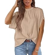 PRETTYGARDEN Women's Tops 2025 Summer Casual Crewneck Short Sleeve Textured Shirts Going Out Work...