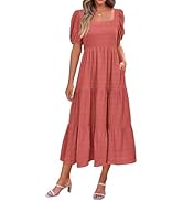 PRETTYGARDEN Summer Dresses for Women 2025 Casual Square Neck Puffy Sleeve Smocked Beach Vacation...