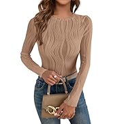 PRETTYGARDEN Women's Tops 2025 Cute Long Sleeve Crewneck Blouses Plain Slim Fit Fall Shirts Textu...