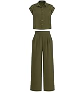 PRETTYGARDEN Women's Summer 2 Piece Outfits Casual Tracksuit Short Sleeve Button Down Shirts Long...