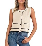PRETTYGARDEN Vest For Women 2025 Summer Casual Button Down Color Block Sweater Vest Ribbed Knit T...