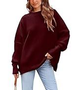 PRETTYGARDEN Women's Oversized Sweater 2025 Casual Spring Crewneck Long Sleeve Loose Side Slit Ri...