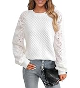 PRETTYGARDEN Women's Tops 2025 Fall Eyelet Long Sleeve Crewneck Blouses Quilted Sweatshirts Loose...