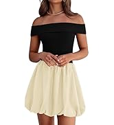 PRETTYGARDEN Women Summer Sexy Off Shoulder Bubble Dress 2025 Knit and Woven Cocktail Party Mini ...